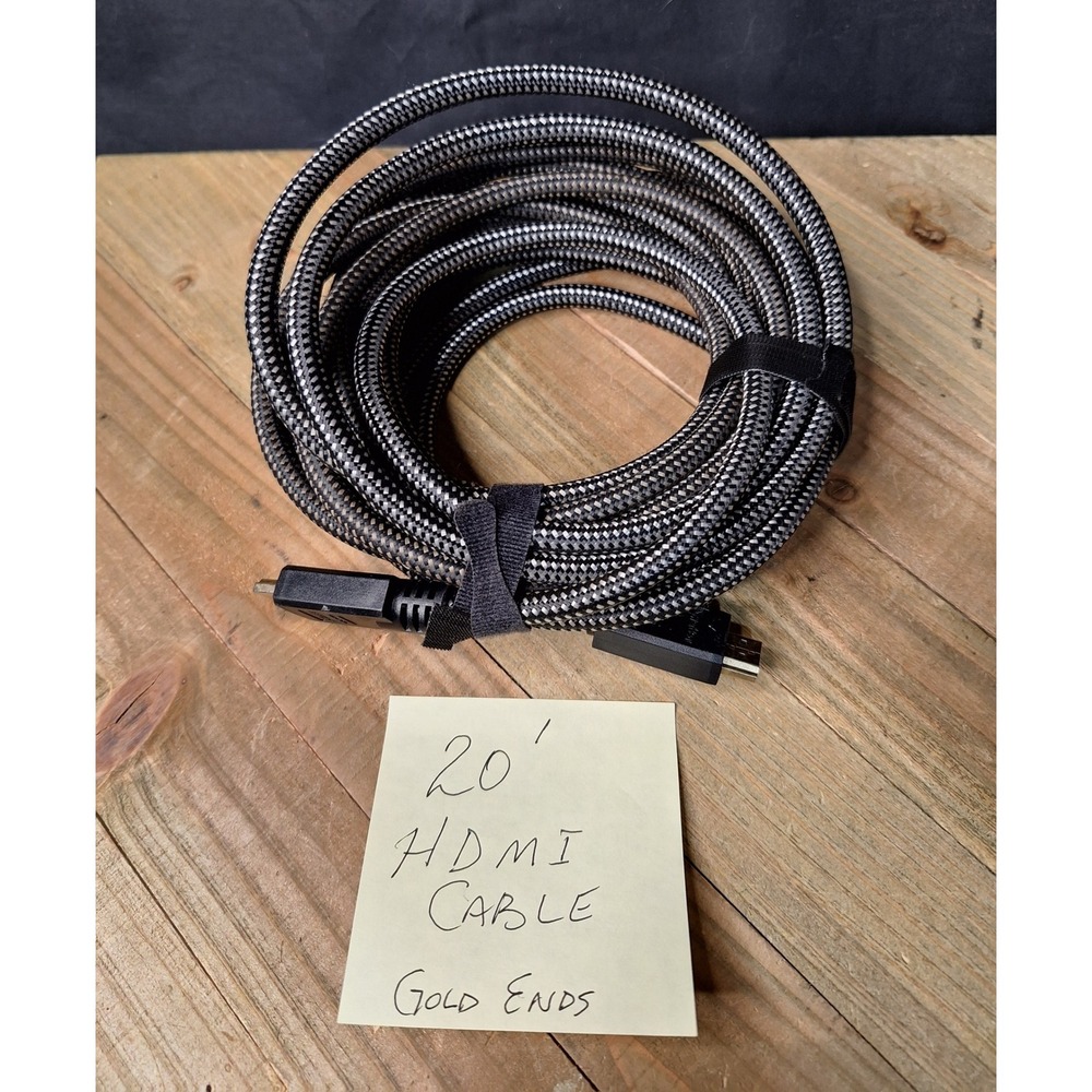 20 Ft Braided HDMI Cable Gold Plated High Speed Black Silver Pattern Cord - Picture 1 of 6